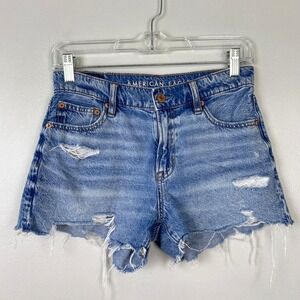 American Eagle 90s‎ Boyfriend Distressed Denim Shorts Medium Wash Jeans Size 0